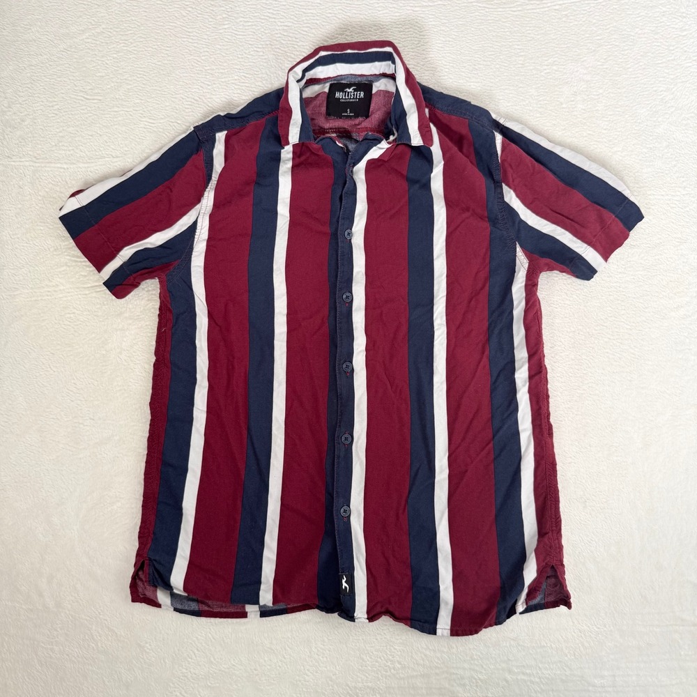 Hollister Vertical Stripe Button Down Shirt S Red Blue White Mens Y2K Retro